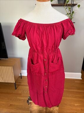 Off-Shoulder Button-Front Women’s Dress in Deep Pink